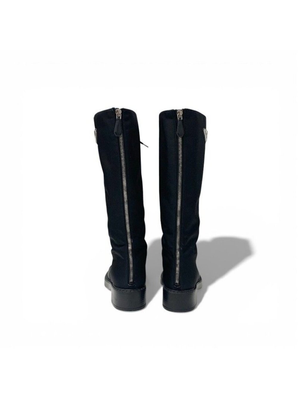 Prada Boots Long Shoes Nylon Brushed Leather Black Re-Nylon Triangle Logo - Picture 5 of 10